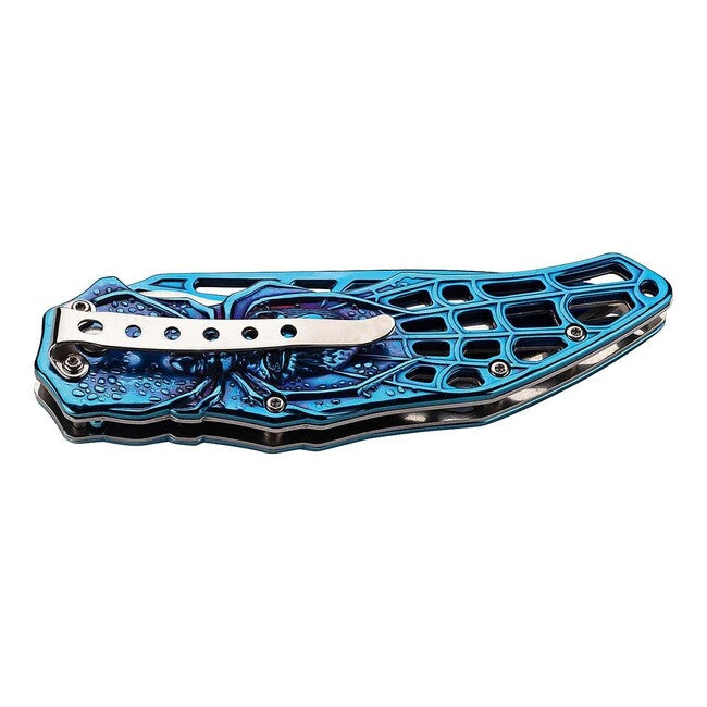 Herbertz Single-Hand Pocket Knife 9cm, Stainless Steel, Blue, 3D Spider
