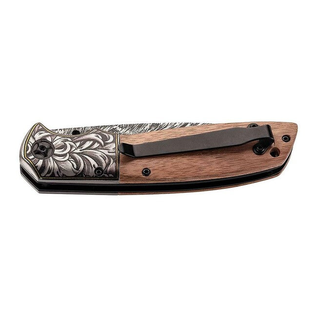 Herbertz Single-Hand Pocket Knife 10cm, Walnut Wood, Relief Decorative Motif