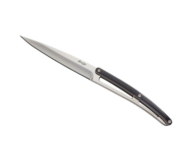 Deejo Set of 6 Table Knives High Gloss Ebony Wood Serrated Blade