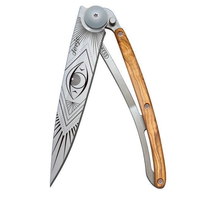 Deejo Tattoo Folding Knife Vision, Olive Wood