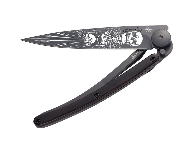 Deejo Tattoo Black Folding Knife, Ebony Wood Immortal