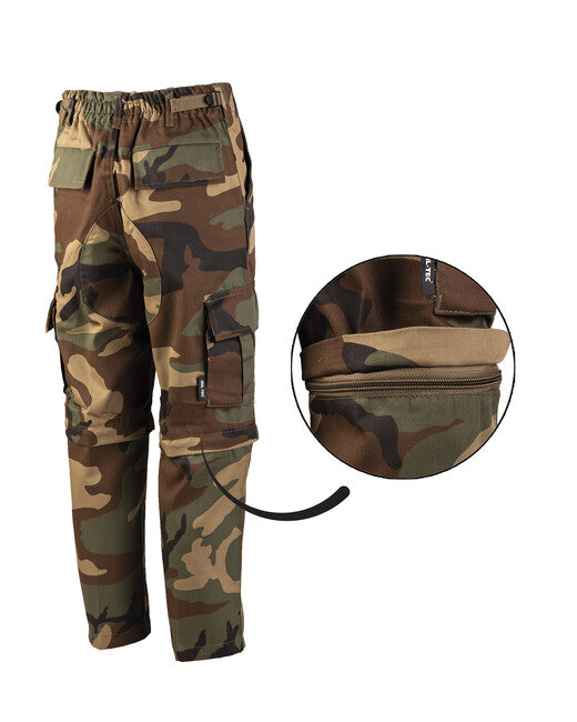 Mil-Tec BDU ZIP-OFF Children's Trousers, Woodland