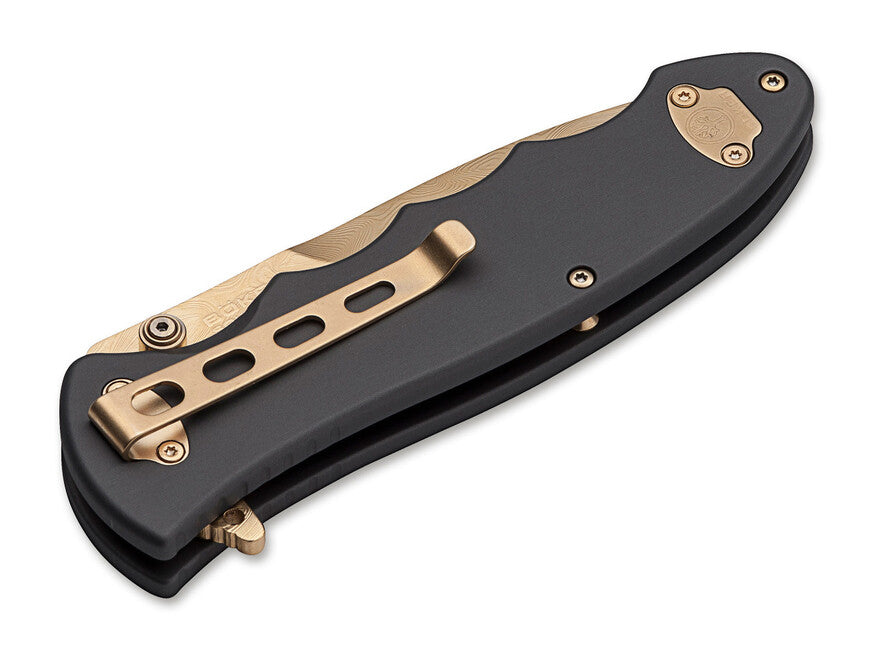 Boker Leopard-Damast III Knife 9.5cm, Gold Black Aluminum