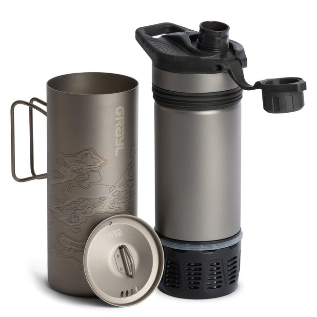 GRAYL Titanium GeoPress™ Purifier Filtration Bottle with Cook Lid, Covert Black