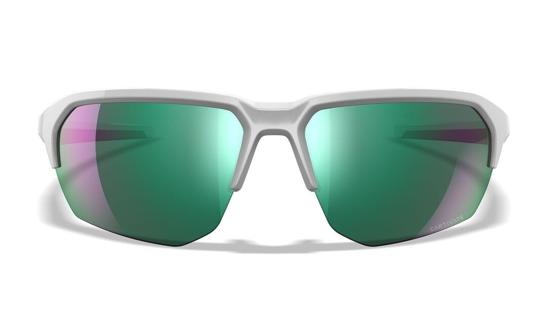 Wiley X Jackal Sunglasses, Captivate Polarized Green Mirror, Polished White