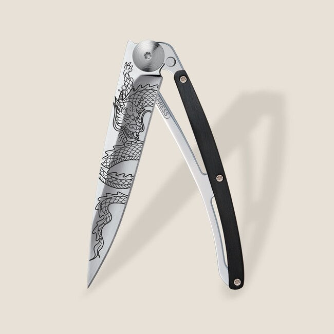 Deejo Tattoo Wood Japanese Dragon Folding Knife