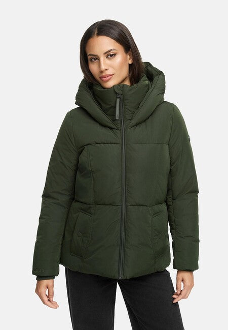 Navahoo Women's Winter Jacket FLÜSTERFEE 14 with Large Hood, Dark Olive