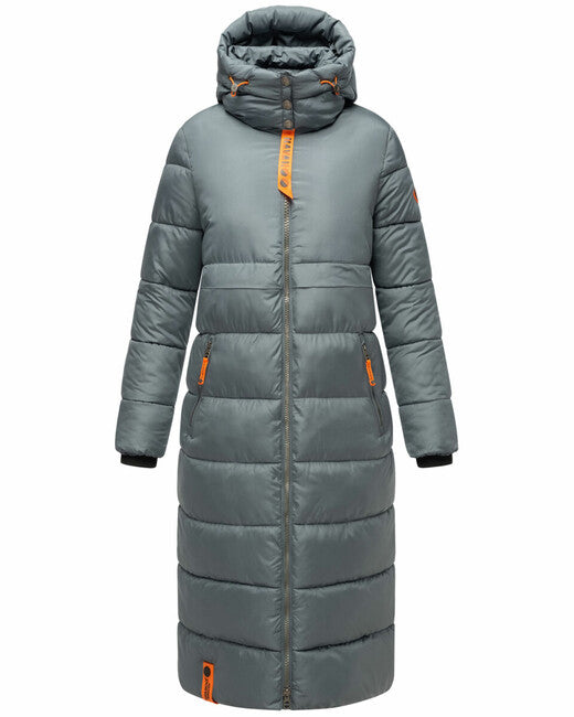 Navahoo Women's Long Winter Jacket with Hood Kristallblume, Stormy Blue