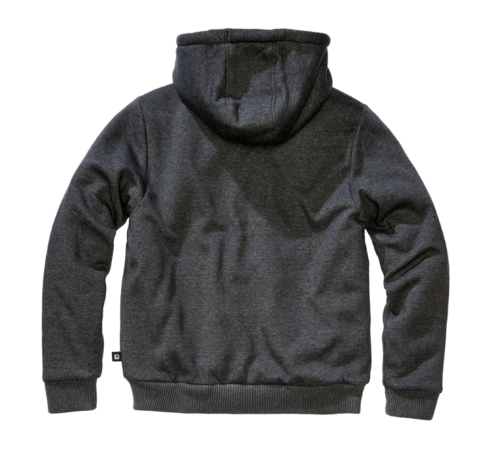 Brandit Pánska mikina s teplou podšívkou Sweatjacket Teddylining, čierna melange