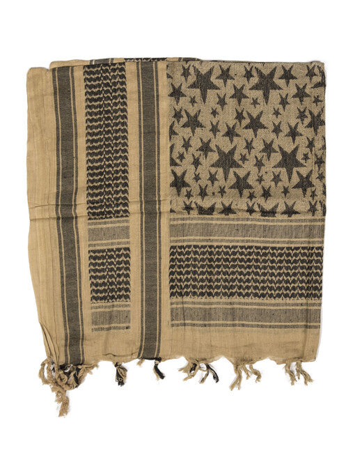 Mil-Tec Shemagh Scarf, Stars, Coyote/Black