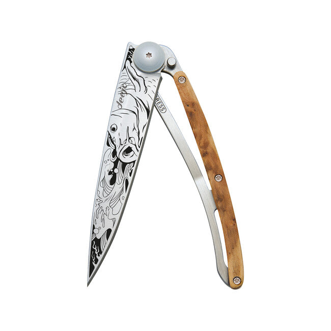 Deejo Tattoo Wood Carp Folding Knife