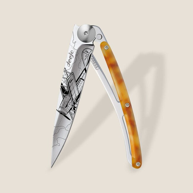 Deejo Tattoo Turtle Mirror Folding Knife, Aviation Turtle Shell