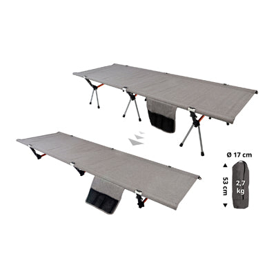 BasicNature Camping Bed Elevated 190 cm, Grey