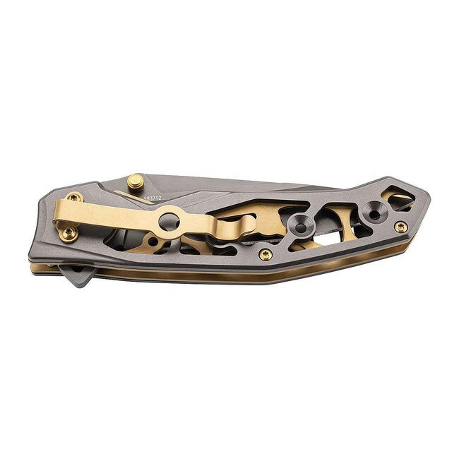 Herbertz Single-Hand Pocket Knife 9cm, Steel, Skeleton Construction, Black-Gold