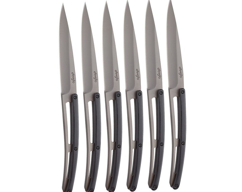 Deejo Table 6 Knives Set, Grey Titanium Ebony Wood