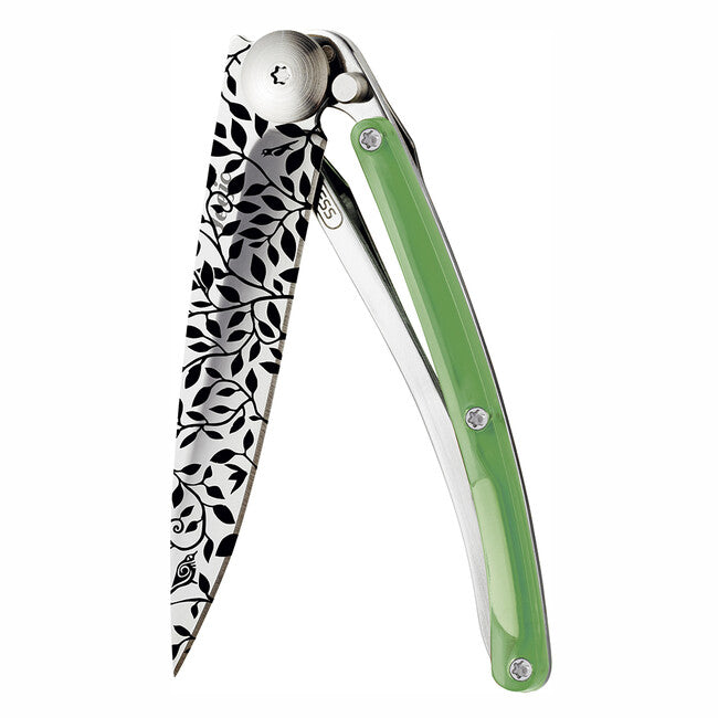 Deejo Tattoo Folding Knife, Green Nature