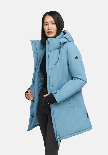 Navahoo Women's Winter Parka FROSTKUSS 14 with Removable Hood and Belt, Powder Blue