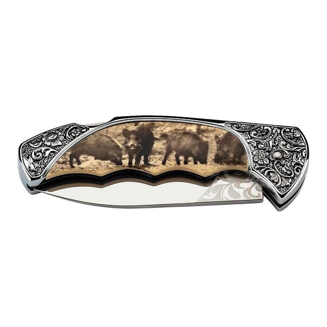 Herbertz Pocket Knife 8.2cm, Plastic with Floral Hilt, Wild Boar Motif