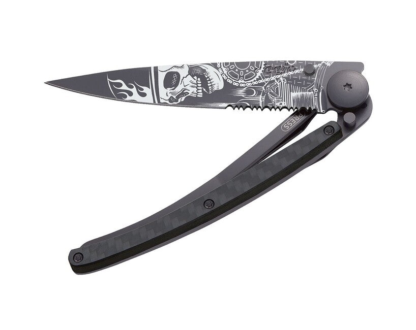 Deejo Tattoo Serration Carbon Ride or Die Folding Knife