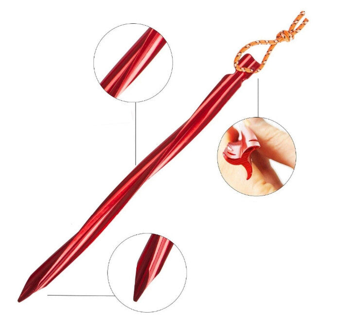 BasicNature Y-Stake Spiral Tent Pegs, Red, 25 cm, 6 pcs