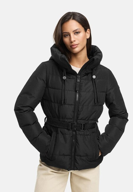 Marikoo Women's Winter Jacket HIMEE 16 with High Collar and Hood, Black