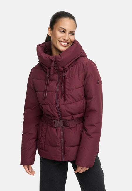 Marikoo Women's Winter Jacket HIMEE 16 with High Collar and Hood, Wine