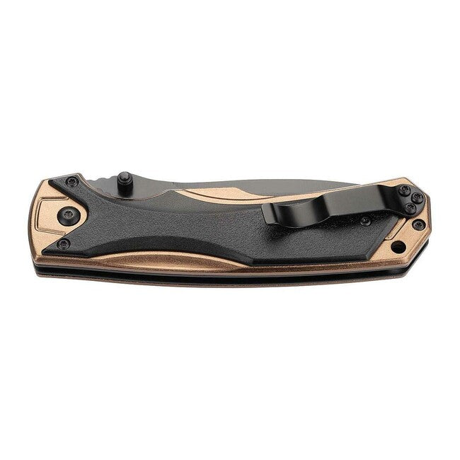 Herbertz One-Hand Folding Knife 9cm, Aluminum, Black-Bronze, Wood Look