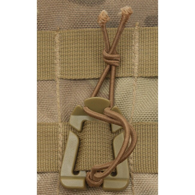 MFH MOLLE Clip with Rubber Strap, Coyote Tan, 2 Pack
