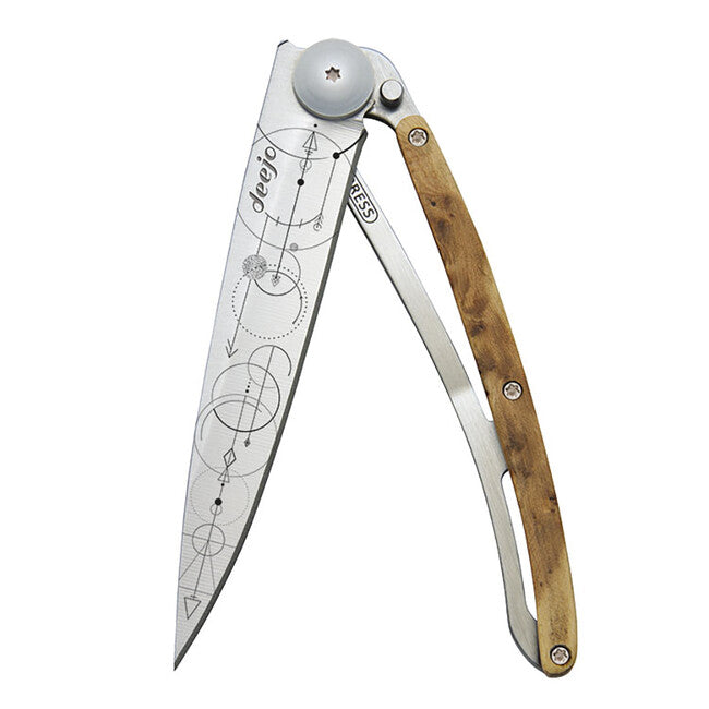 Deejo Tattoo Theorem Folding Knife, Juniper Wood