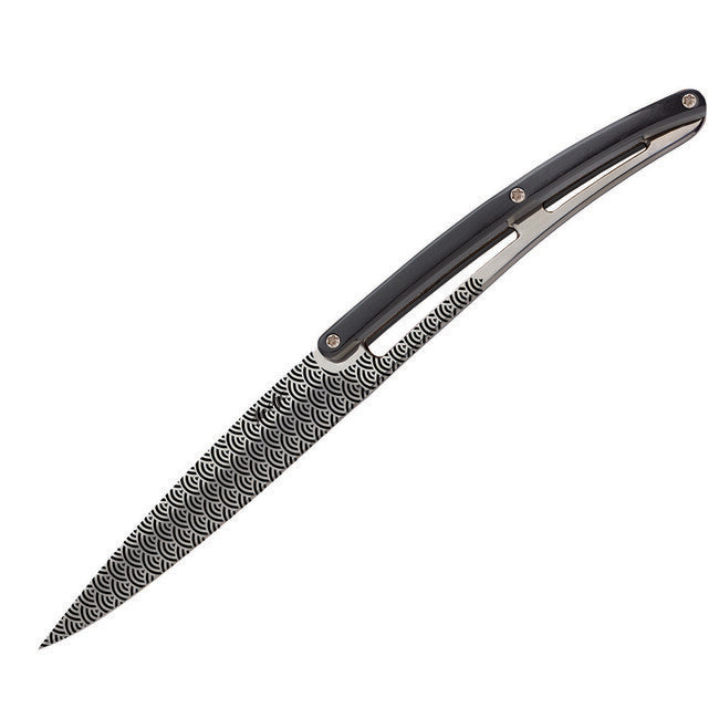 Deejo Set of 6 Knives Polished Blade Black ABS Handle Geometry Design
