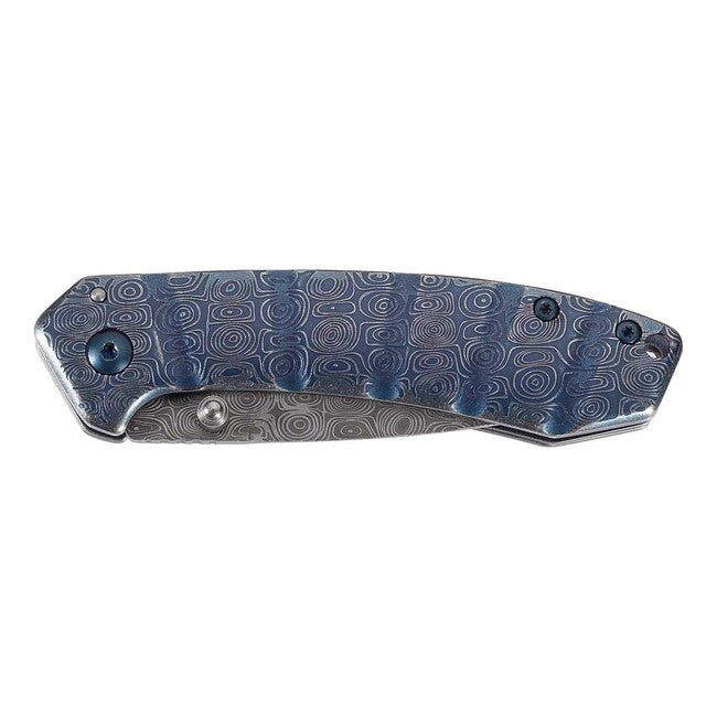 Herbertz One-Hand Pocket Knife 7.7cm, Stainless Steel, Blue, Damascus Look