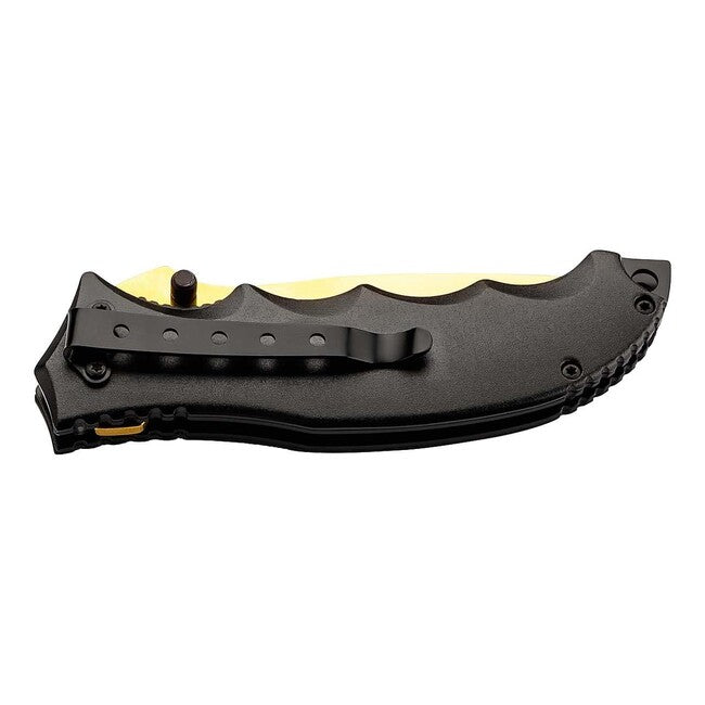 Herbertz One-Hand Pocket Knife 8.3cm, Gold Blade, Aluminum, 3D Dragon
