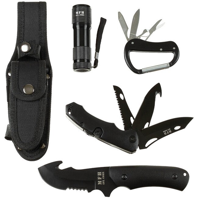 MFH Knife Set with Sheath, Black, Plastic Handle