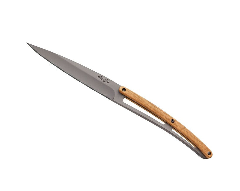 Deejo 6 Knives Table Set, Grey Titanium, Olive Wood, Serrated