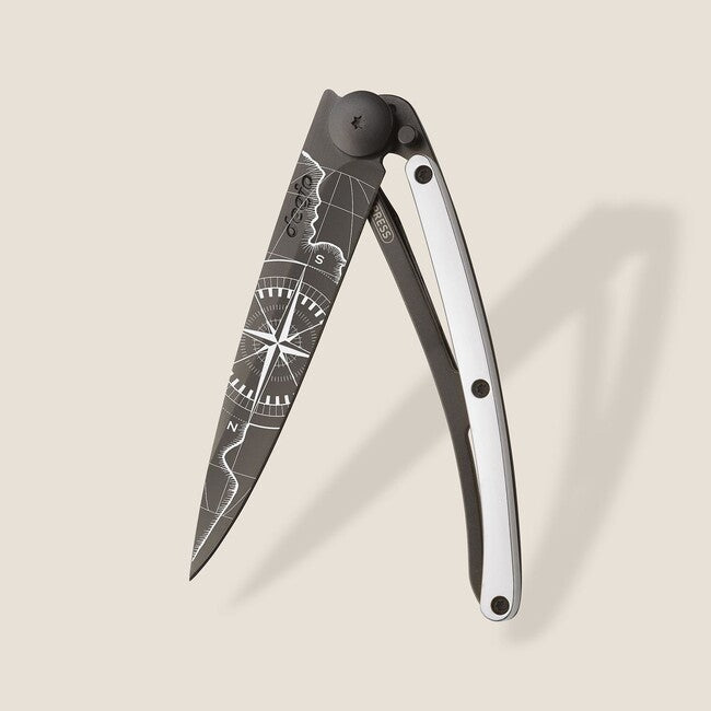 Deejo Folding Knife GOLD Tattoo 9kt White Gold Terra Incognita