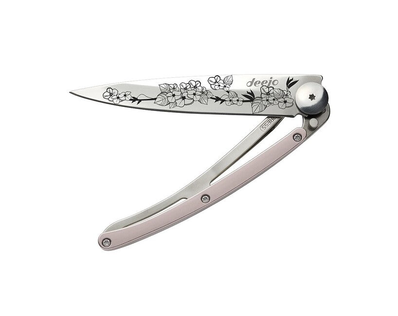 Deejo Folding Knife GOLD Tattoo Pink Gold Cherry Blossom