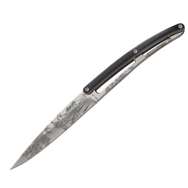 Deejo Set of 6 Knives Shiny Blade Black ABS Handle Toile de Jouy Design