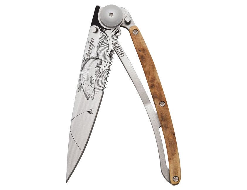 Deejo zatvárací nôž Serration titan wood Trout