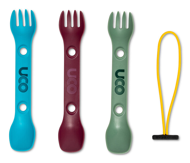 UCO Mini Utensil Set 3-Piece Spork, Green, Purple, Blue