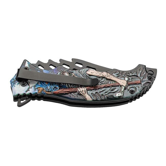 Herbertz One-Hand Pocket Knife 9cm, Aluminum, 3D Skull