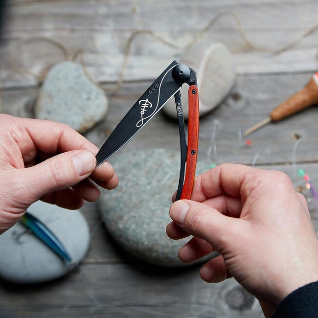 Deejo Anchor Folding Knife, Ocean Black Coralwood