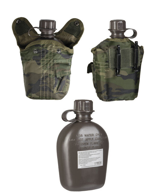 Mil-Tec US Military Field Bottle 1L with Cover, Woodland