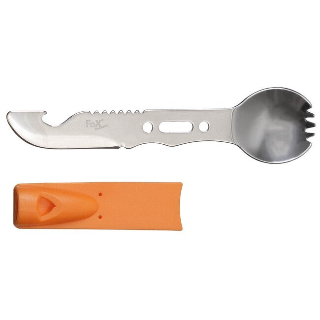 Fox Outdoor Multifunctional Spoon, Stainless Steel, Orange Handle
