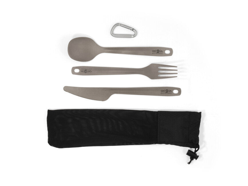 Origin Outdoors Titanium 3-Piece Utensil Set with Carabiner