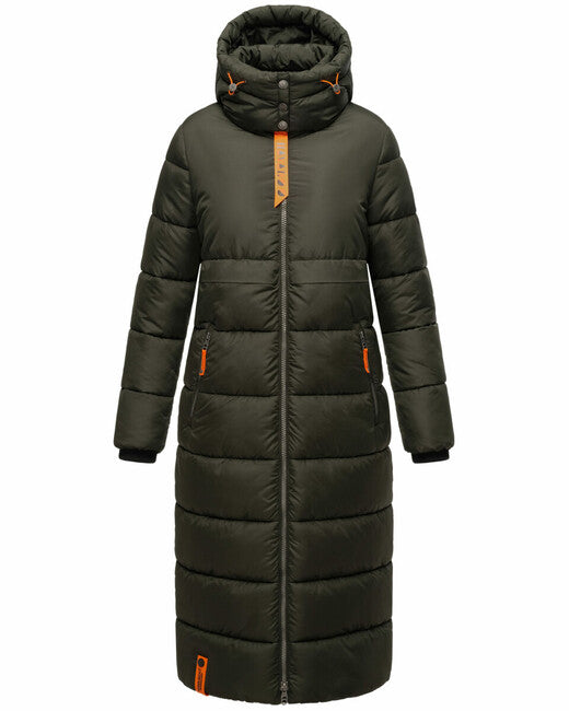 Navahoo Women's Long Winter Jacket with Hood Kristallblume, Dark Olive