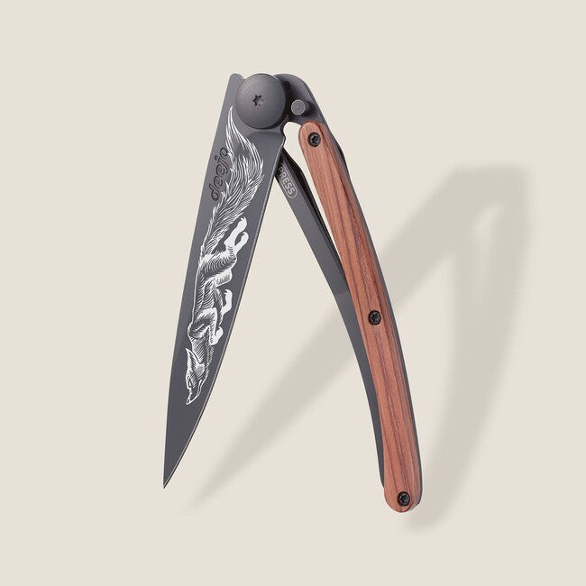 Deejo Tattoo Folding Knife, Black Coralwood