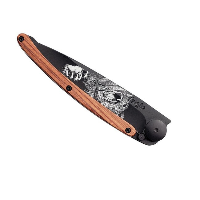 Deejo Tattoo Grizzly Folding Knife, Black Coralwood