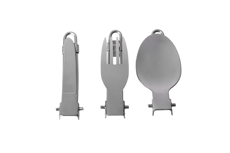 BasicNature MiniTrek Folding Cutlery Set, Stainless Steel with Nylon Pouch