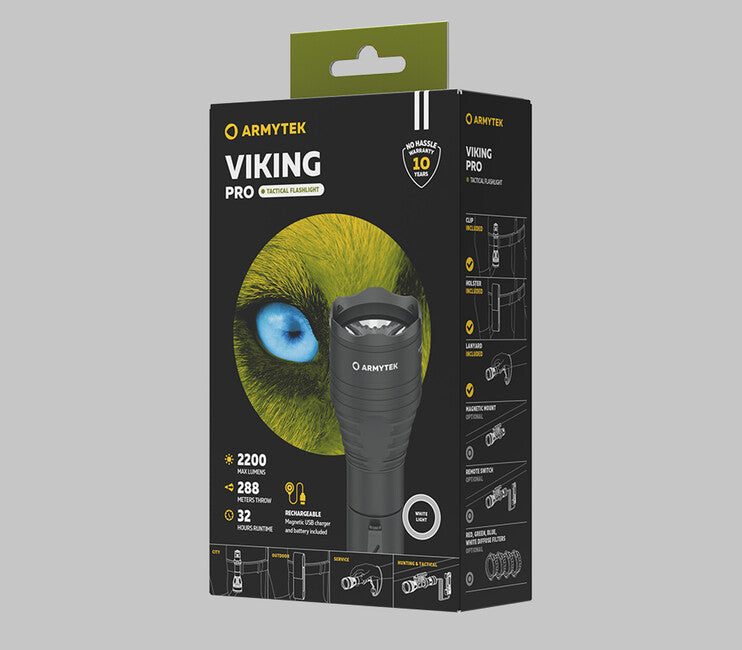 Armytek Viking Pro White LED Flashlight, Battery Powered, 2050 lm, 136 g
