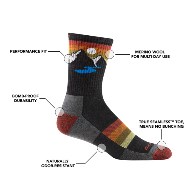 Darn Tough Sunset Ridge Micro Crew Lightweight Cushioned Socks, Charcoal